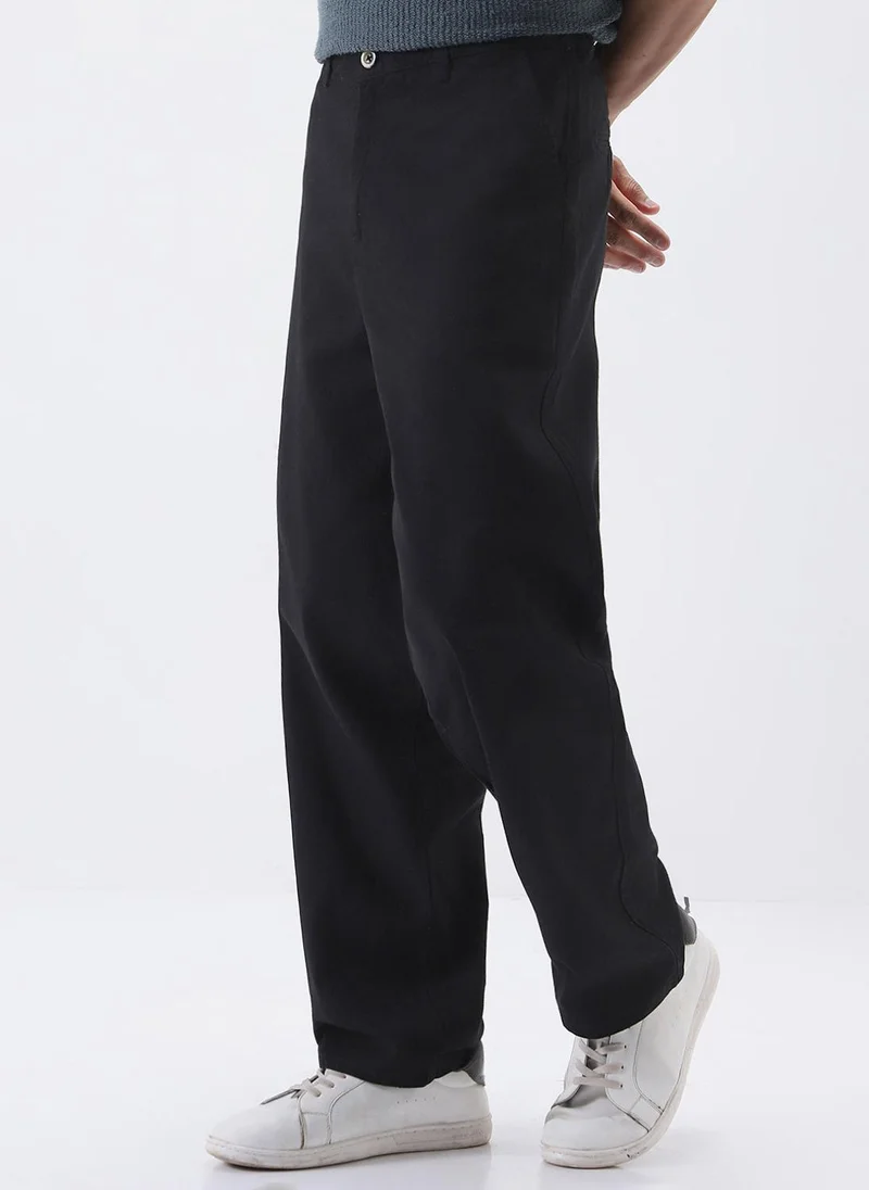 Urbano Fashion  Urbano Fashion Men's Black Loose Baggy Fit Solid Chino Trousers Non-Stretchable for Men | Best Price UAE